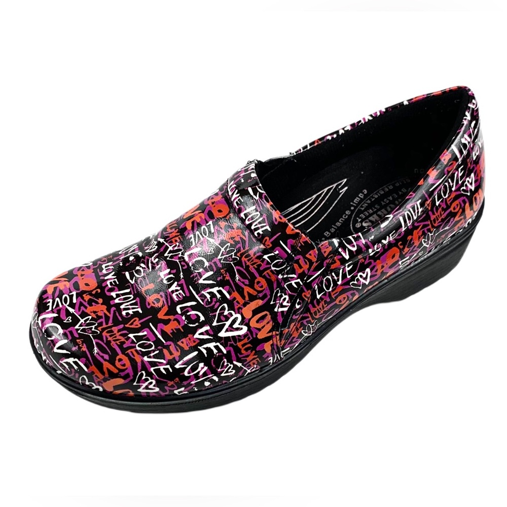 Easy Street Work Clogs Patent Black/ Pink Print Size 7.5